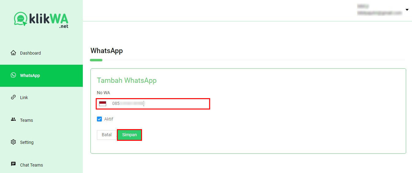 Cara Menambah Nomor WA Baru di KlikWA Teams