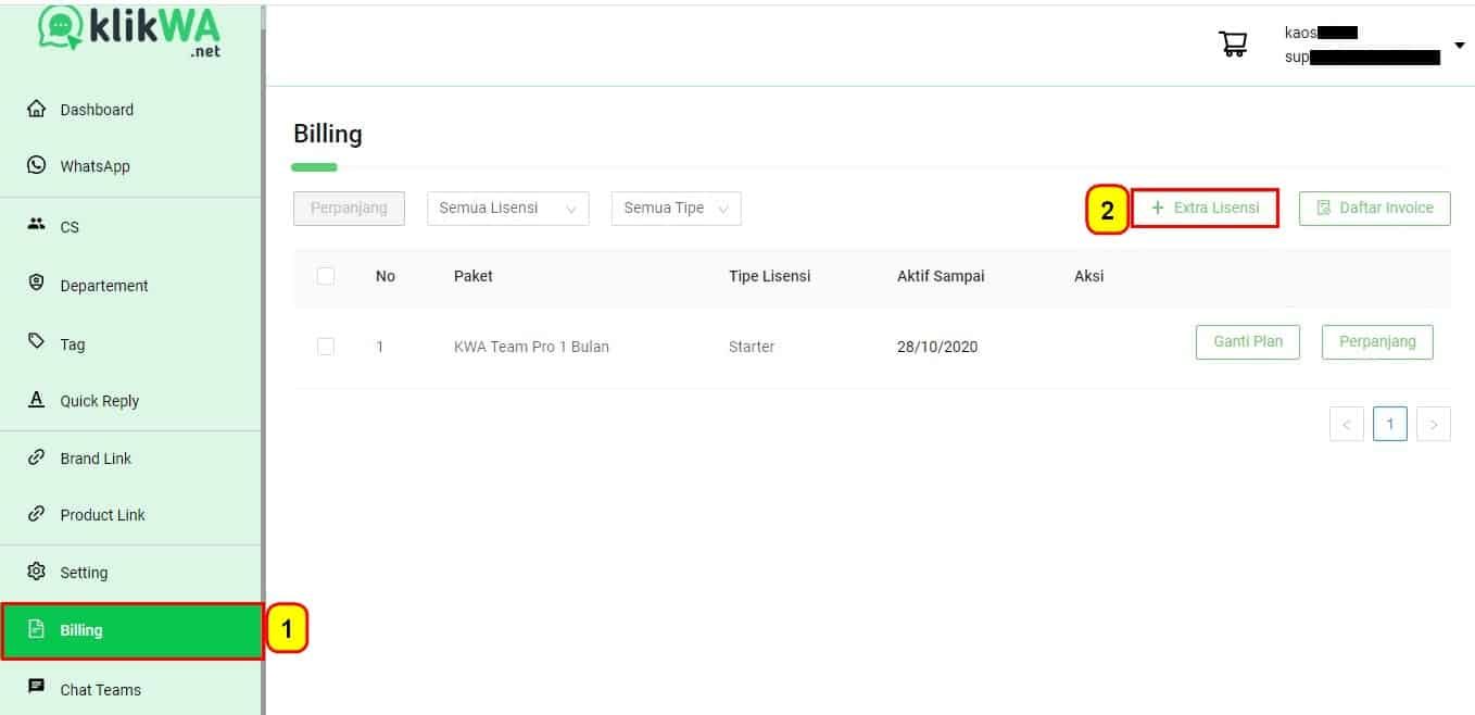 Cara Menambah Lisensi Extra CS KlikWA Teams