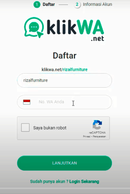 Gambar 1. Input username dan No WA