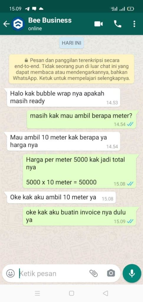 Chat Pada aplikasi Whatsapp HP