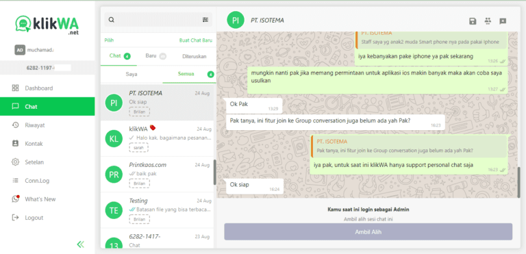 Tampilan Monitoring Semuacs Dan Ambil Alih Chat