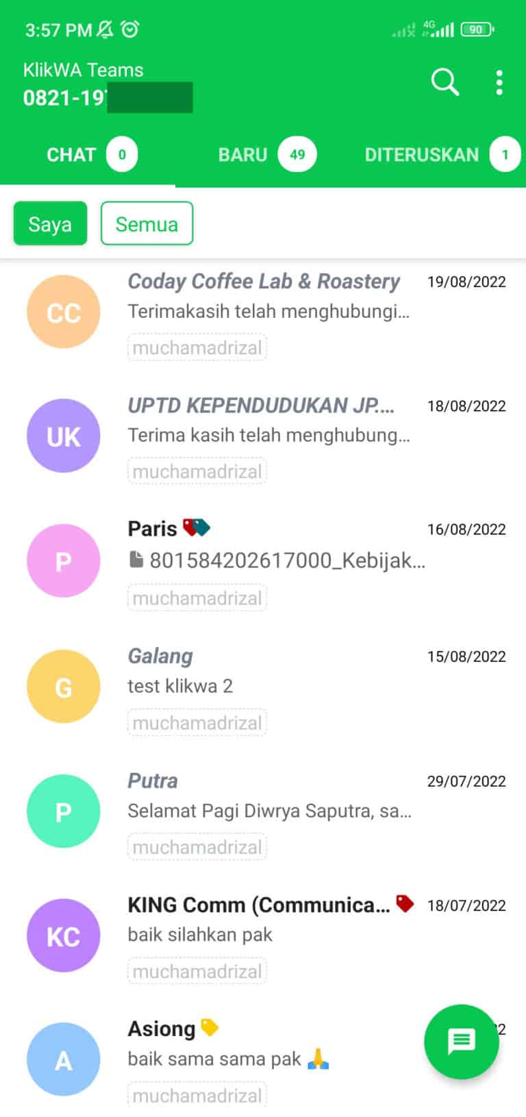 Tampilan Chat Klikwa Teams Mobile